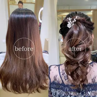 セミロング ヘアアレンジ ボウ🪞ヘアセット /メイク/マツパのマツエク・マツパデザイン