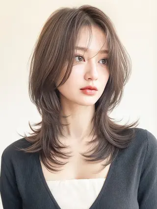 セミロング カラー 莉乃/縮毛矯正/髪質 改善/艶カラーのヘアスタイル