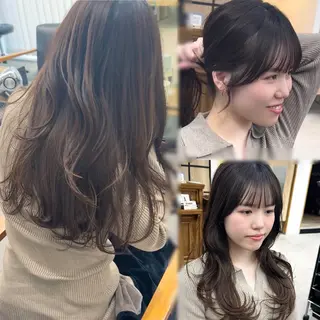 ロング カラー パーマ ヘアアレンジ メンズ キッズ レイヤーカット 🌿透け感カラーのヘアスタイル