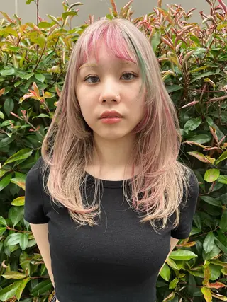 セミロング カラー えんぐちとも／透明感 カラー／博多ボブのヘアスタイル