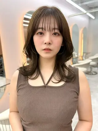 ミディアム カラー ✨コテ巻き風パーマ ✨川合佑哉のヘアスタイル