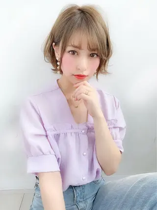 ショート カラー パーマ ヘアアレンジ 🎀愛されモテヘア♡ 梅澤夏基🎀のヘアスタイル