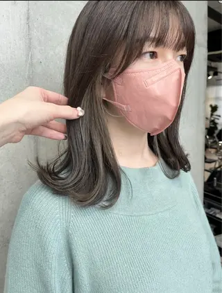 ロング カラー パーマ ヘアアレンジ 透明感/オリーブ/ グレージュ/YUKAのヘアスタイル