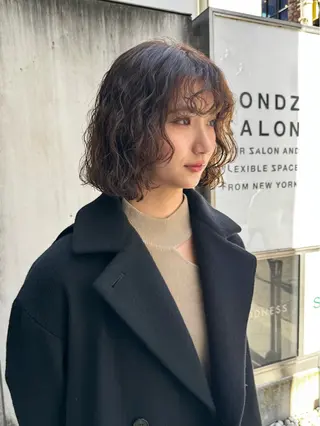 ミディアム パーマ デジタルパーマ 🌀ボブ　萩原　龍のヘアスタイル