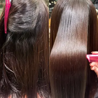セミロング パーマ 艶カラー／縮毛矯正 ／kana‎🤍のヘアスタイル