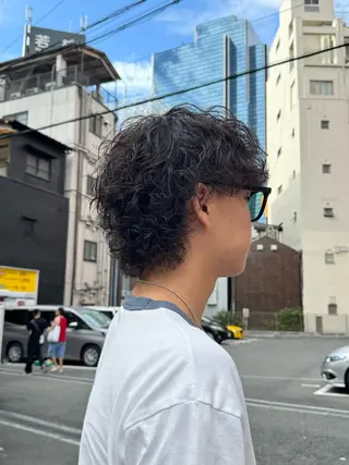 ミディアム パーマ メンズ 安藤 晴大のヘアスタイル