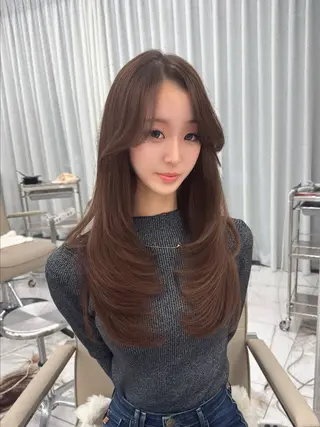 ロング のり🐼顔まわり/ 韓国/レイヤーカットのヘアスタイル