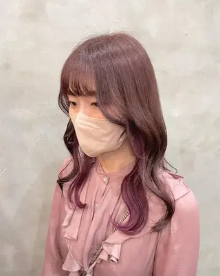 ロング カラー ヘアアレンジ 【ピンク/韓国ヘア/ ヘアセット】亜海のヘアスタイル