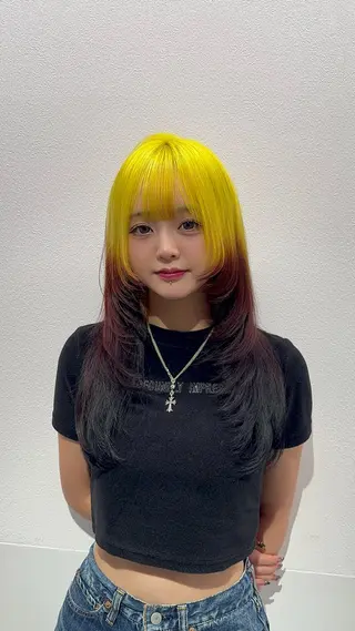 ロング カラー ヘアアレンジ ウルフカット×ハイ トーン職人🤍ゆうひのヘアスタイル