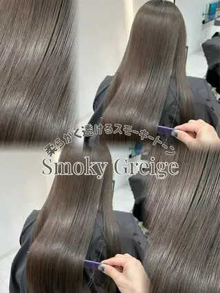 ロング カラー 赤み消し/オリーブ カーキ/福田れんのヘアスタイル