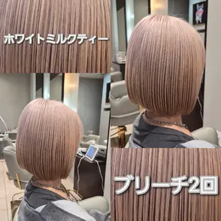 ショート カラー 雅/ダブルカラー/ 白髪ぼかしハイライトのヘアスタイル