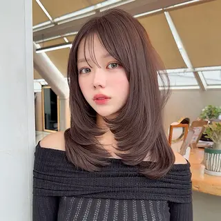 ミディアム カラー ブリーチなし 透明感カラー/艶髪のヘアスタイル