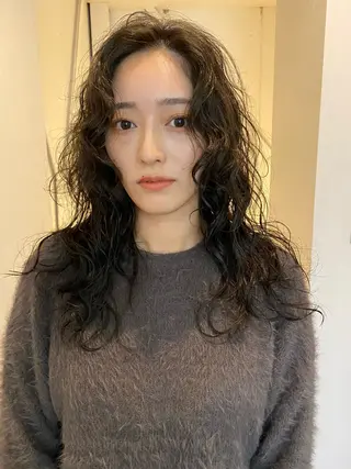 セミロング パーマ 森貴裕/ベージュ/ パーマ/オリーブのヘアスタイル
