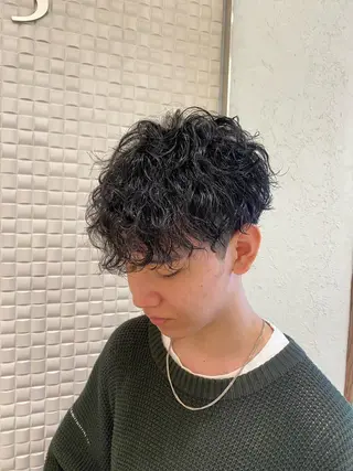 ミディアム カラー パーマ ヘアアレンジ メンズ キッズ 新宿メンズパーマ ヨモギダのヘアスタイル