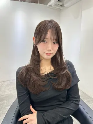 セミロング カラー ミディアムレイヤー 添田晃基のヘアスタイル