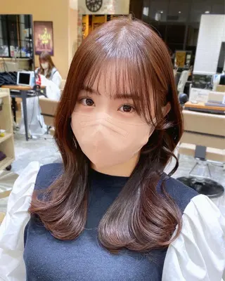 セミロング カラー 顔まわりカット🌟 くびれヘア/寺門遥輝のヘアスタイル