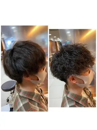 ショート パーマ メンズ 塩谷黎✨イルミナ カラーメンズパーマ✨のヘアスタイル