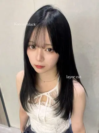 セミロング 💖しの💖韓国ヘア レイヤーカットのヘアスタイル