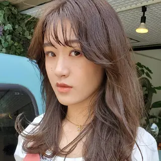 カラー セミロング 韓国レイヤー柔らかい 地毛風縮毛矯正/マツのヘアスタイル