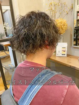 ミディアム パーマ メンズ エクステ指名No.1 【店長】橘田のヘアスタイル