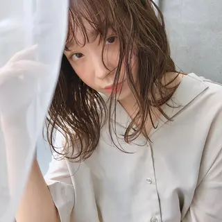ミディアム カラー パーマ 【ダメージレス施術】 【透明感】北村 拓也のヘアスタイル