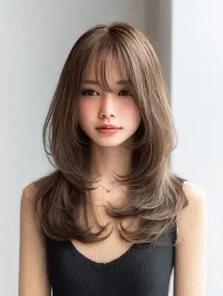 セミロング 絶対可愛い暖色カラー 🌷うる艶🌷結奈✨のヘアスタイル