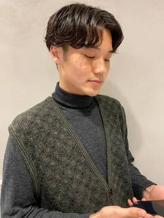 パーマ メンズ ボブ/ミニボブ 透明感カラーkadoのヘアスタイル