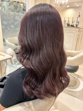 ロング カラー 生活が楽になる縮毛/ ブリーチなしレッドのヘアスタイル