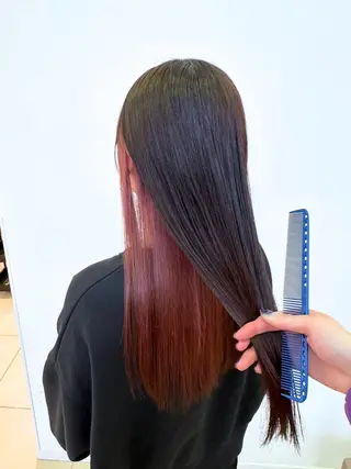 ロング カラー 髪質改善ストレート インナーカラーハズキのヘアスタイル