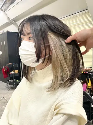 ミディアム カラー パーマ ヘアアレンジ メンズ キッズ ネイル マツエク・マツパ アイブロウ 切りっぱなしヘアボブ ミディアムヘアRYOのヘアスタイル