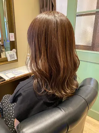 セミロング カラー 垢抜けパーマ/ 毎朝1分セット/こんのヘアスタイル