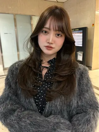 ロング カラー ハイライト、レイヤー カット/西梅田/中西のヘアスタイル