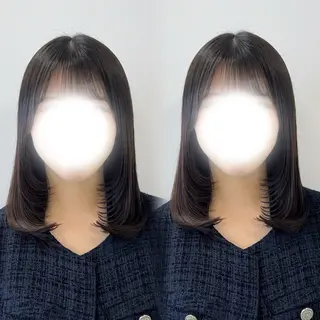 セミロング ベージュ/つや髪/ レイヤー／ゆいなのヘアスタイル