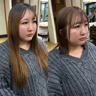 ミディアム カラー パーマ ヘアアレンジ メンズ キッズ レイヤーカット 🌿透け感カラーのヘアスタイル