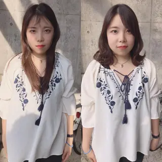 ミディアム カラー パーマ 及川 光のヘアスタイル