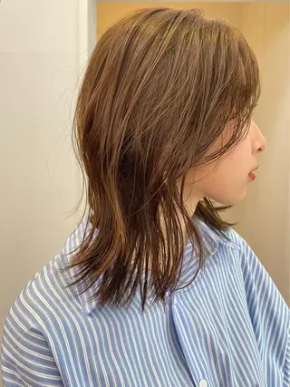 ミディアム カラー ヘアアレンジ 抜け感ボブ×パーマ |kazaneのヘアスタイル