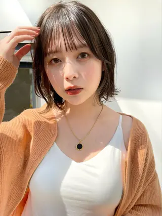 ミディアム パーマ 結べるレイヤーボブ くびれLady表参道のヘアスタイル