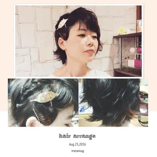 ショート ミディアム カラー パーマ ヘアアレンジ Lall  You 大阪所属・🥛洒落髪小顔cut なら龍崎🥛のヘアスタイル