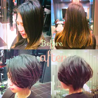ショート カラー パーマ 北川大輔🌟 小顔レイヤーカットのヘアスタイル