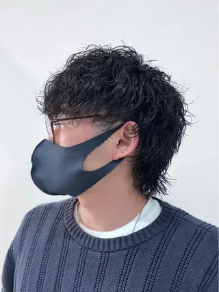ショート パーマ メンズ ハッシュ・ウルフ🐺 小顔レイヤー松山直史のヘアスタイル
