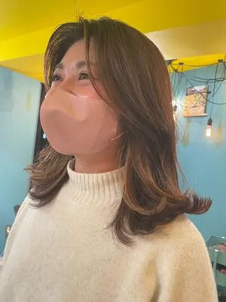 ミディアム カラー パーマ 末石 智のヘアスタイル
