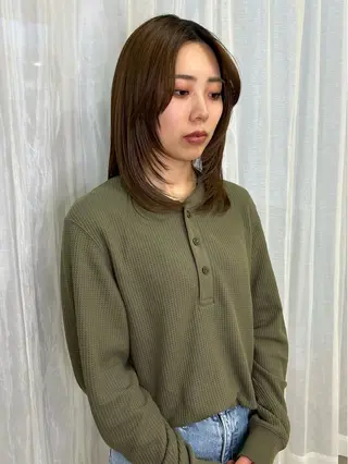 ミディアム カラー 千葉パーマ/レイヤー kusa‪🌱‬のヘアスタイル