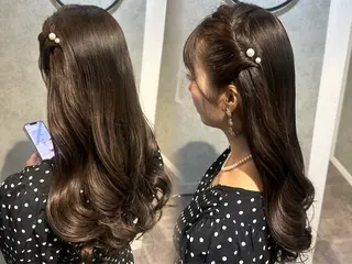 ヘアアレンジ 銀座レイヤーカット ×シースルー前髪のヘアスタイル