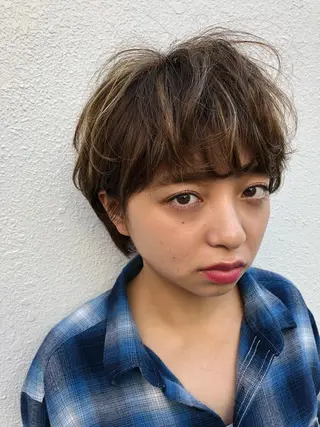 ショート カラー パーマ ヘアアレンジ 【白髪ぼかし 専門GBG】自由が丘のヘアスタイル