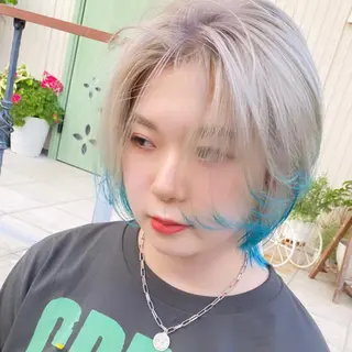 ミディアム カラー ヘアアレンジ ハイトーンカラー🌈 メンズパーマ鈴木康平のヘアスタイル