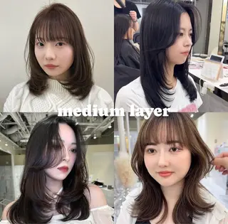 ミディアム カラー ヘアアレンジ レイヤーカット🤍 RINAのヘアスタイル