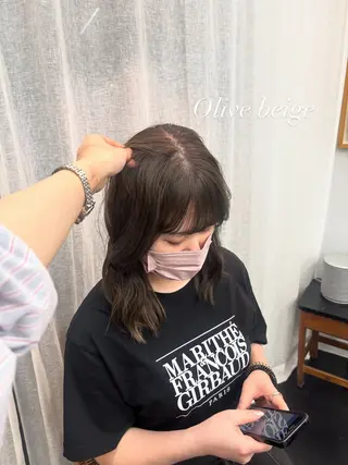 ミディアム カラー 【ヤマザキアヤメ】 艶カラー/縮毛矯正のヘアスタイル