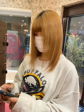 ミディアム カラー ムトウセイマ/ 縮毛矯正/ブリーチのヘアスタイル