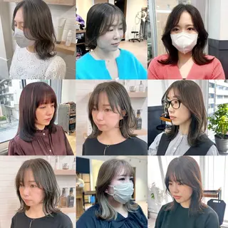 ミディアム カラー パーマ ヘアアレンジ メンズ キッズ 骨格レイヤーカット 🌿美髪縮毛矯正のヘアスタイル