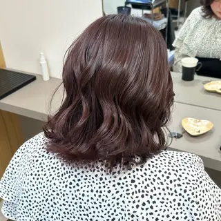 ミディアム カラー ヘアアレンジ sena/博多/ コテ巻き風パーマのヘアスタイル